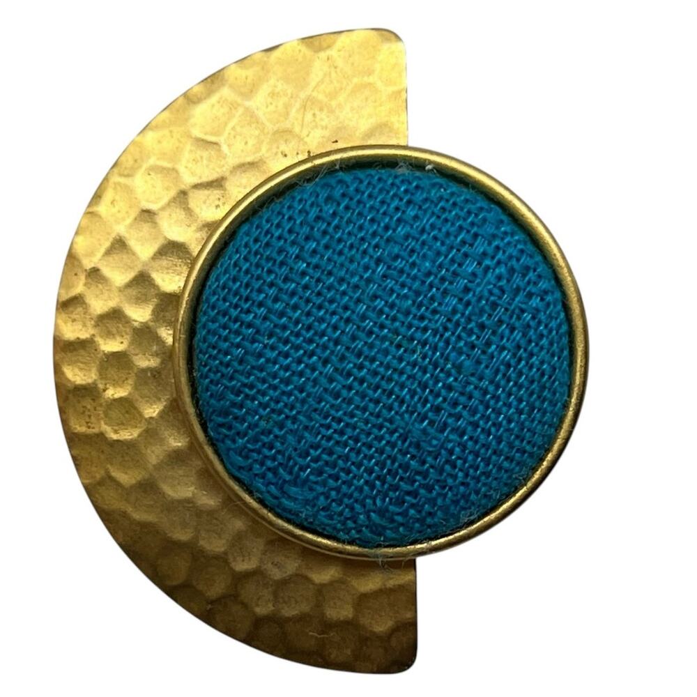 Gold Blue Clip-On Earring Boho Bohemian Statement Hammered